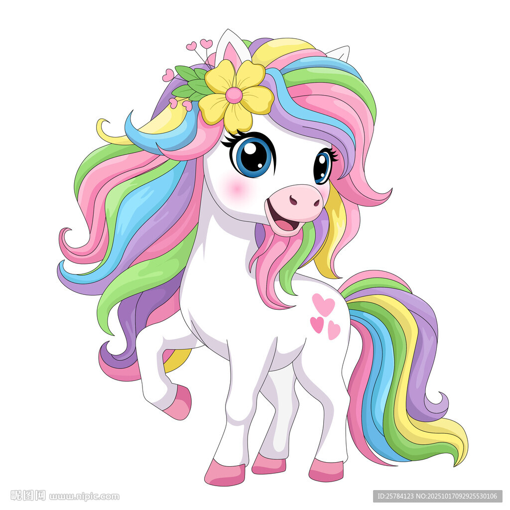 可愛馬年彩虹小白馬獨角獸插畫