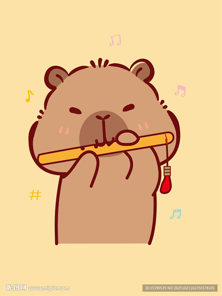 吹笛子的可愛卡通小松鼠