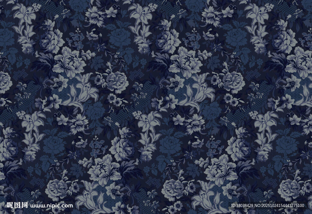 深藍(lán)色花卉圖案布料