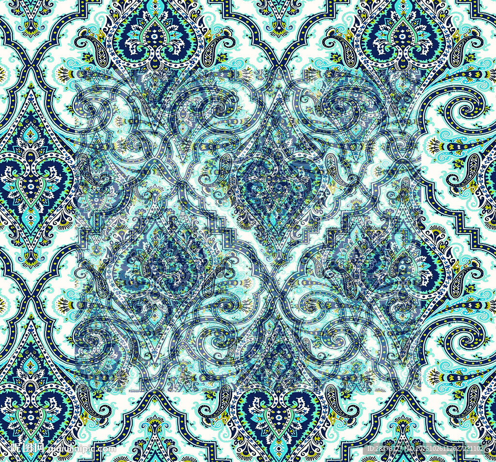 藍(lán)綠色民族風(fēng)花紋圖案