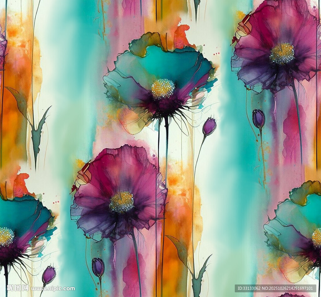 水彩花卉無縫圖案背景