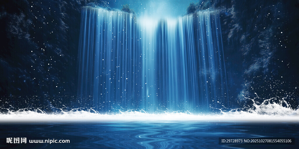 夢幻藍色瀑布夜景