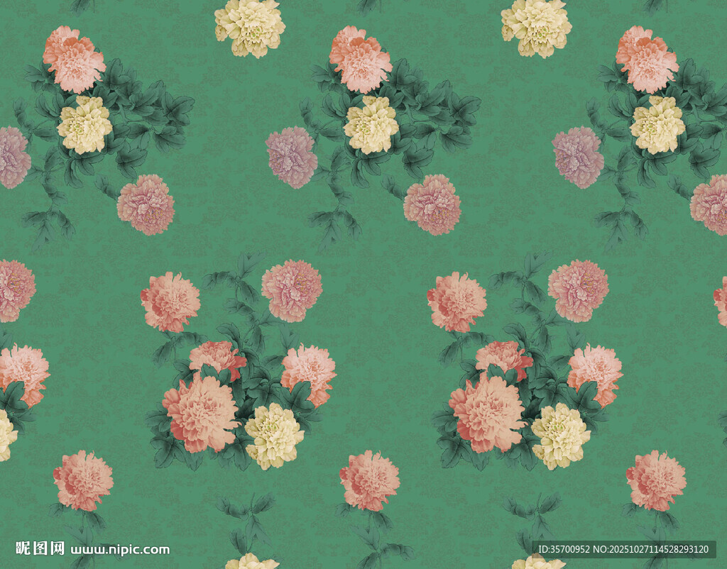 綠色底花卉圖案紋理