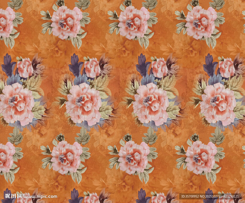 橙色底花卉圖案紋理