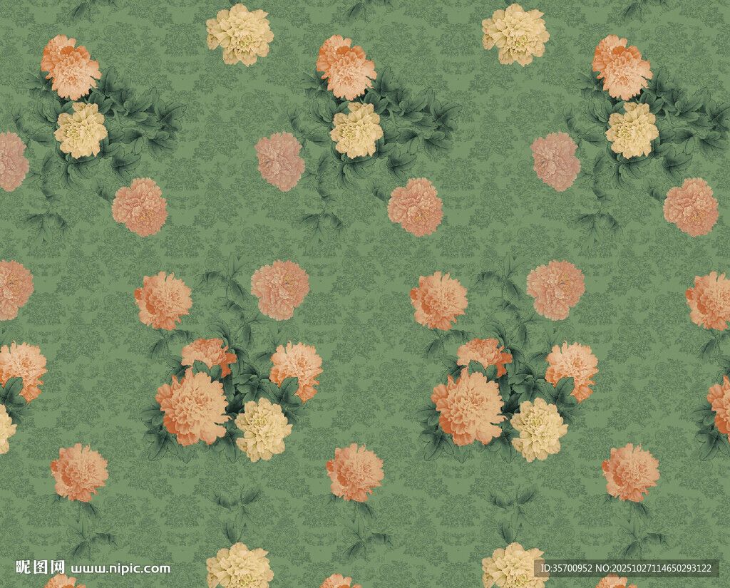 復(fù)古風(fēng)花卉綠色背景圖案