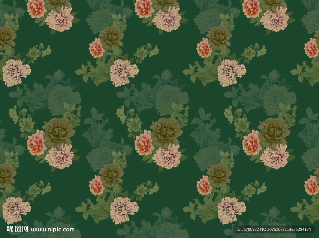深綠底復(fù)古花卉圖案
