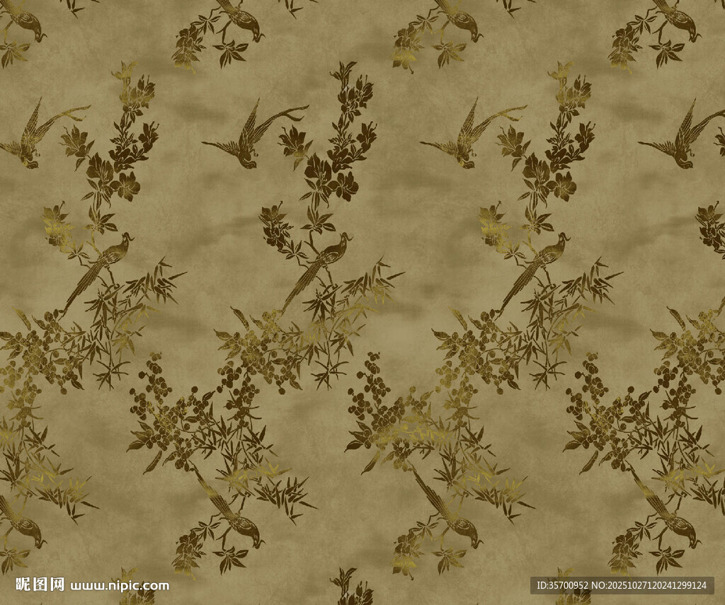 復古金色花卉鳥兒圖案紋理