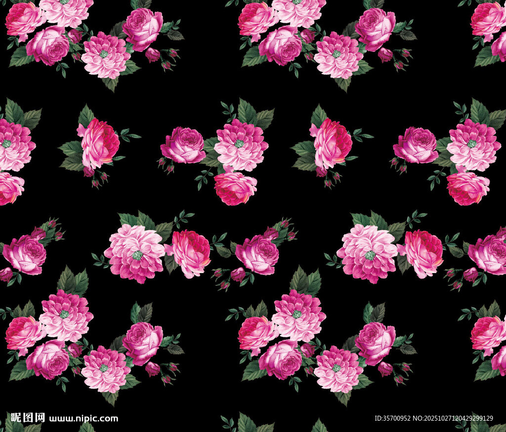 黑色底粉色花卉圖案