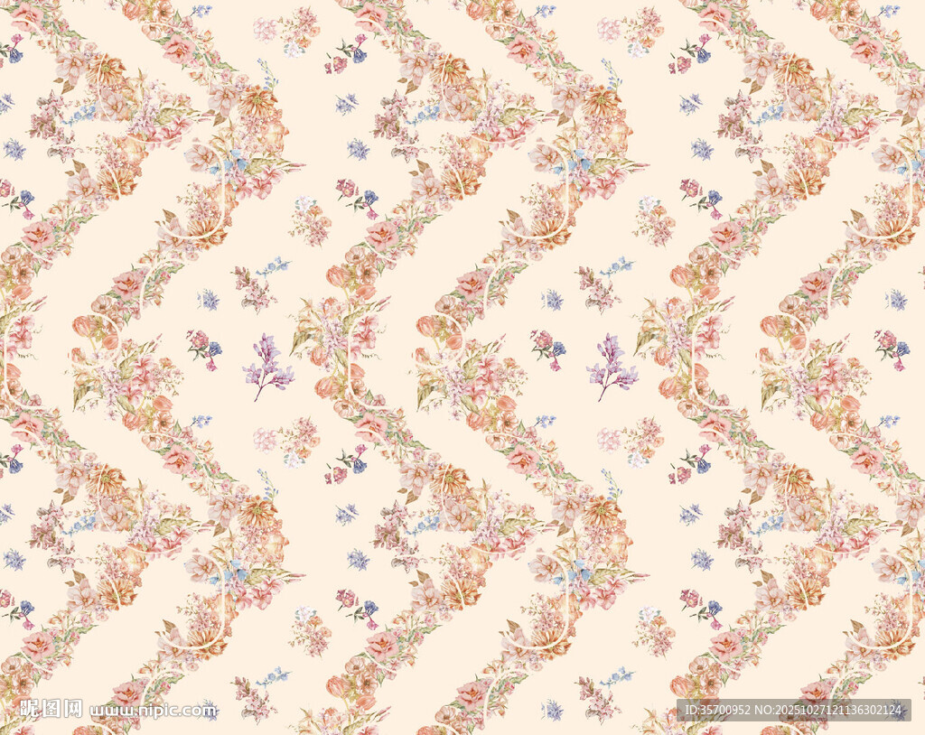 幾何花卉波浪紋圖案背景