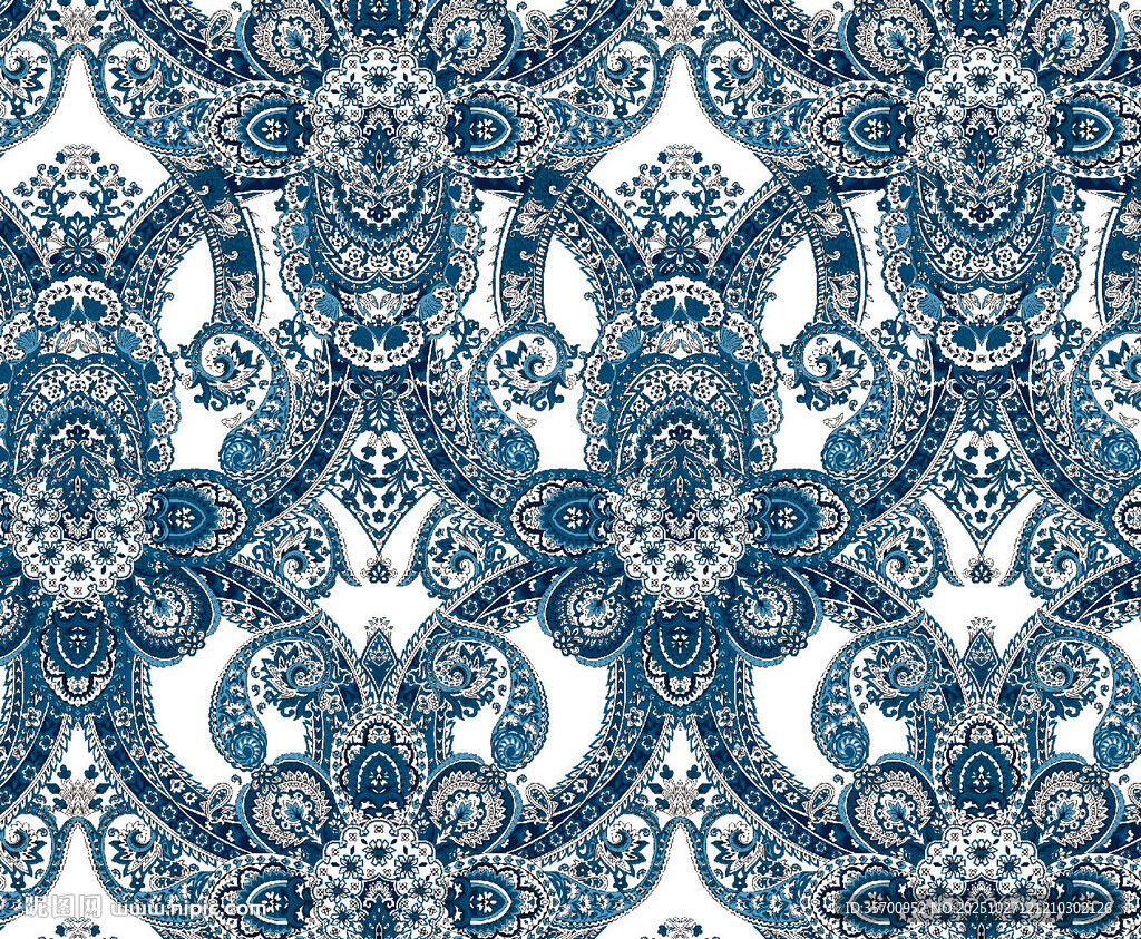 藍白中式傳統(tǒng)花紋腰果花圖案