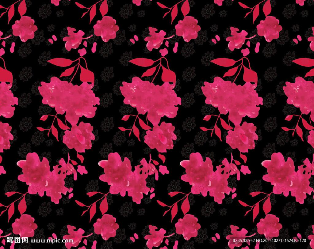黑色底粉色花卉圖案