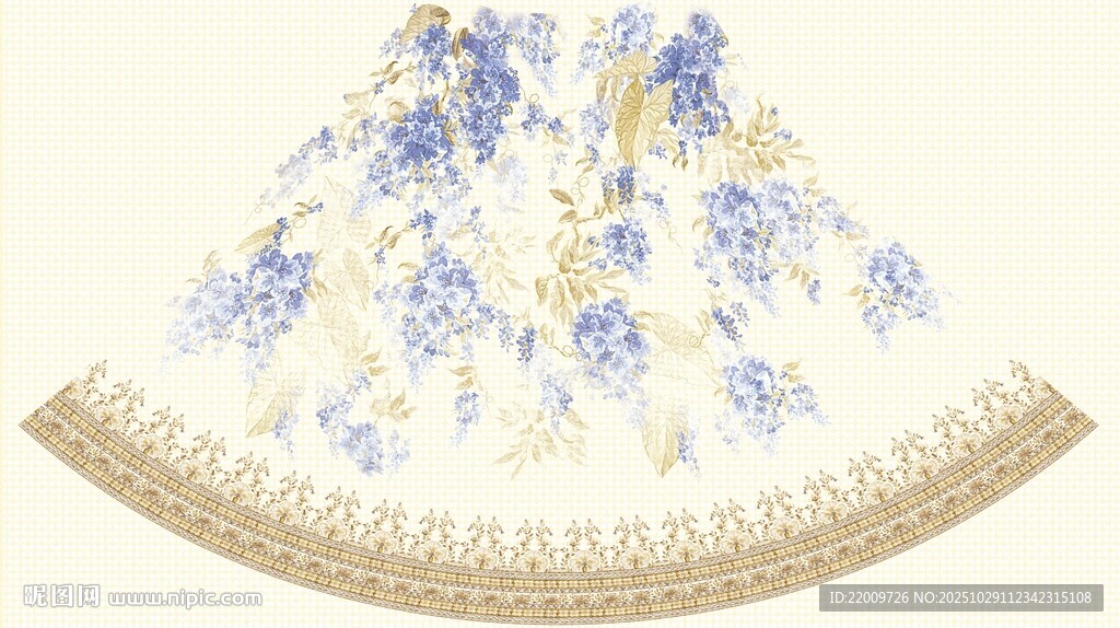 藍白花卉圖案精美裙擺