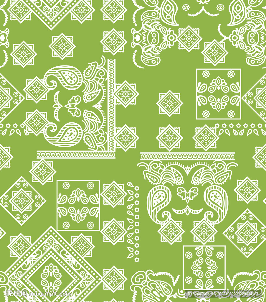 綠色底紋幾何花卉圖案