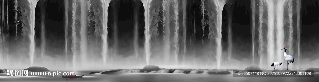 招財(cái)瀑布山水畫