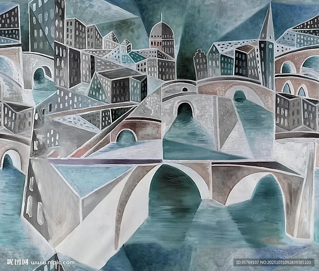 抽象風(fēng)格的城市橋梁畫作