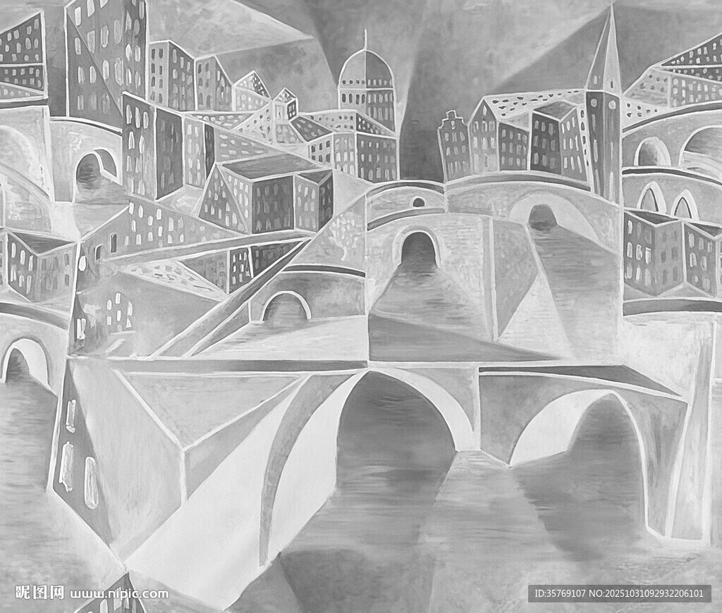 城市橋梁建筑素描景觀