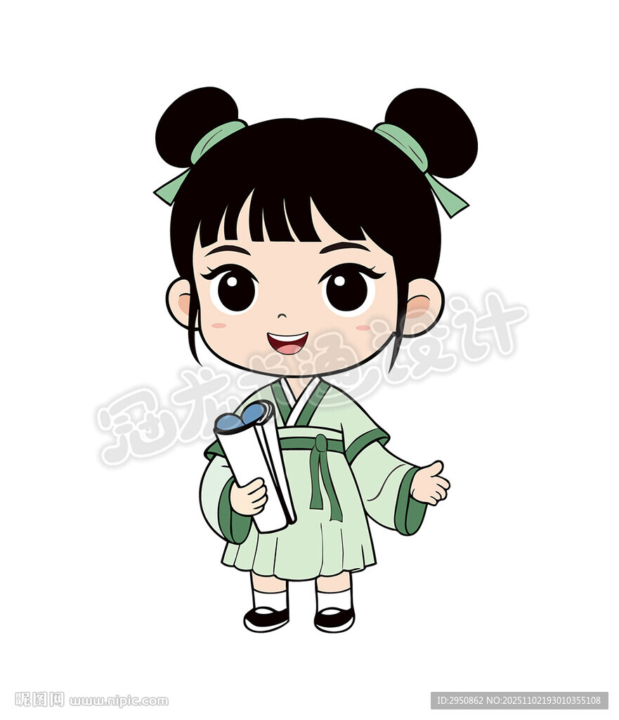 可愛古裝少女手持書卷