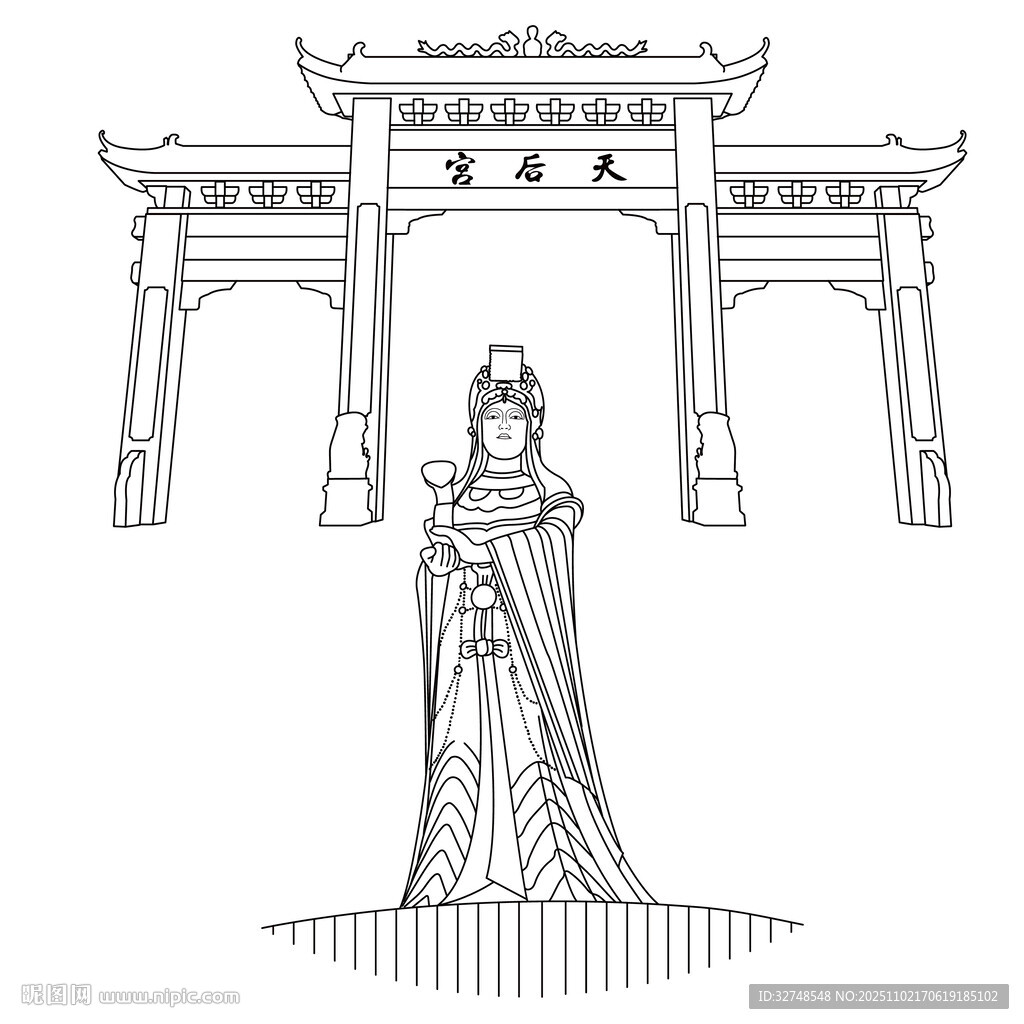 中山東鳳孖水天后宮牌坊線稿圖