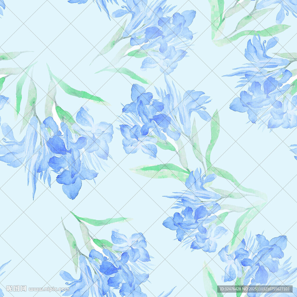 藍色花卉水彩圖案背景
