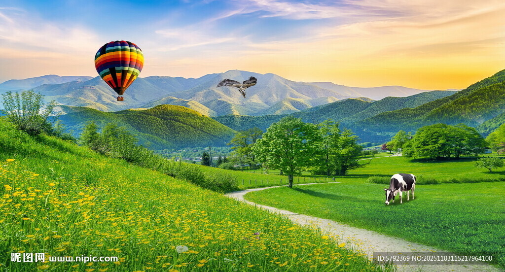 藍天白云雪山大草原