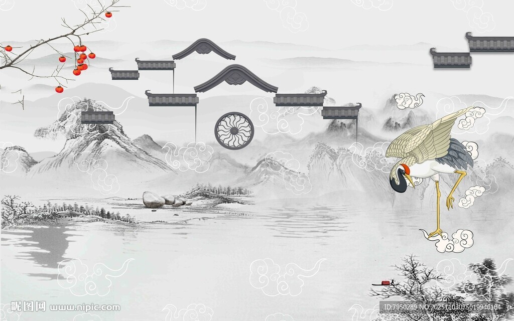 古風(fēng)山水間的持傘人物