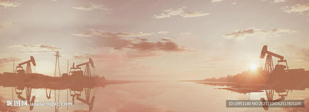 夕陽(yáng)下的油田背景