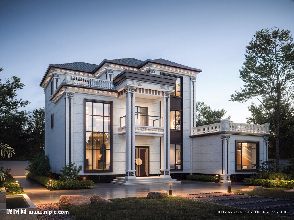 三層豪華中式別墅外觀設(shè)計(jì)圖