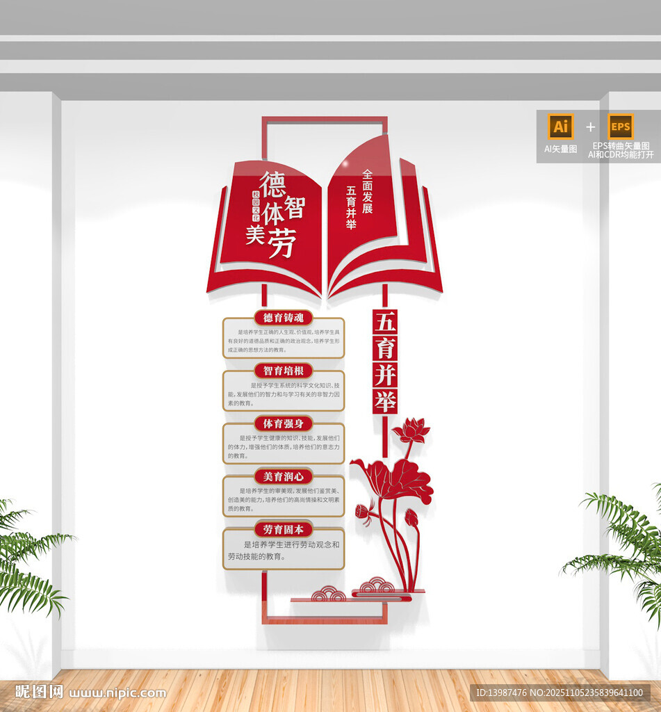 豎版德智體美勞校園文化墻