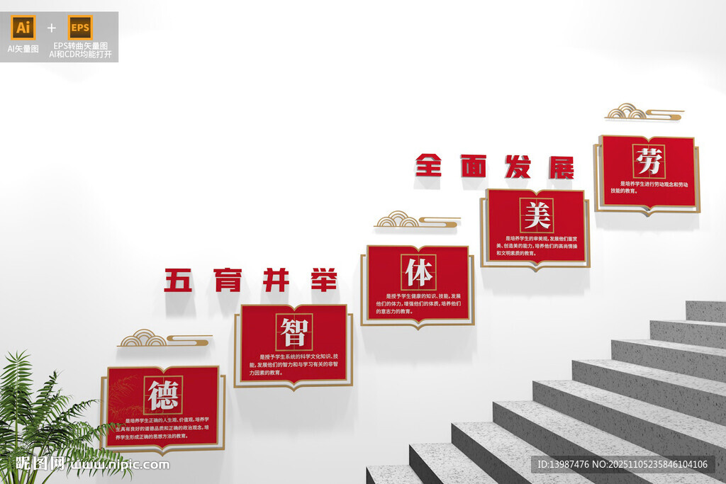 德智體美勞校園樓梯文化墻