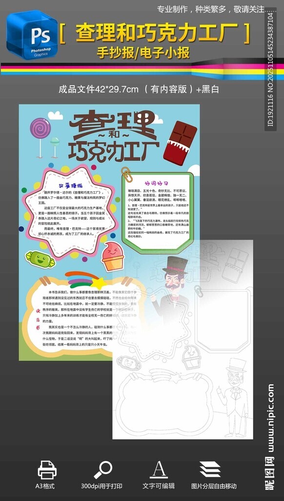 查理和巧克力工廠豎版手抄報小報