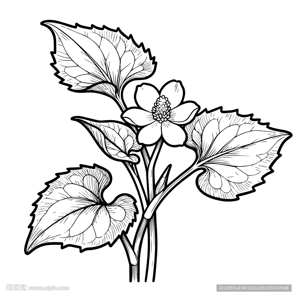 魚腥草 線稿矢量圖