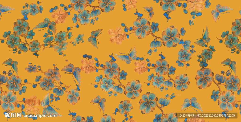 黃色底花卉圖案紋理