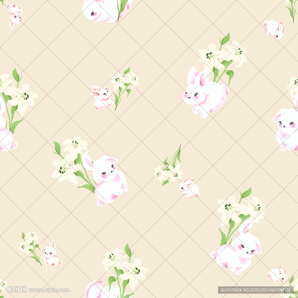 清新花卉兔子圖案背景
