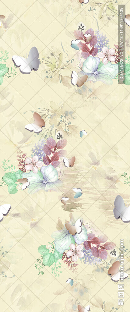 花卉飛鳥圖案背景紋理