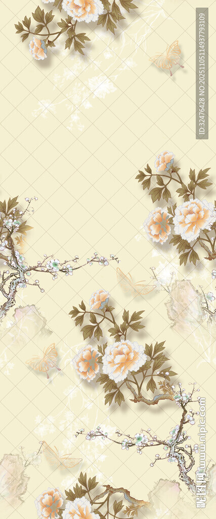 中式花卉樹枝圖案紋理