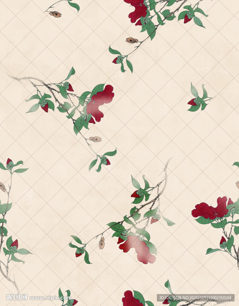 中式花卉圖案布料紋理