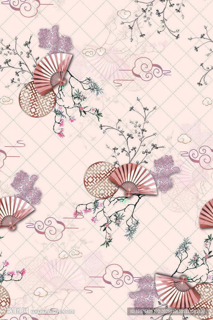 中式花卉蝴蝶圖案背景