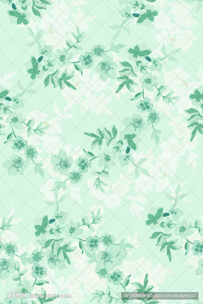 清新淺綠色植物花卉圖案