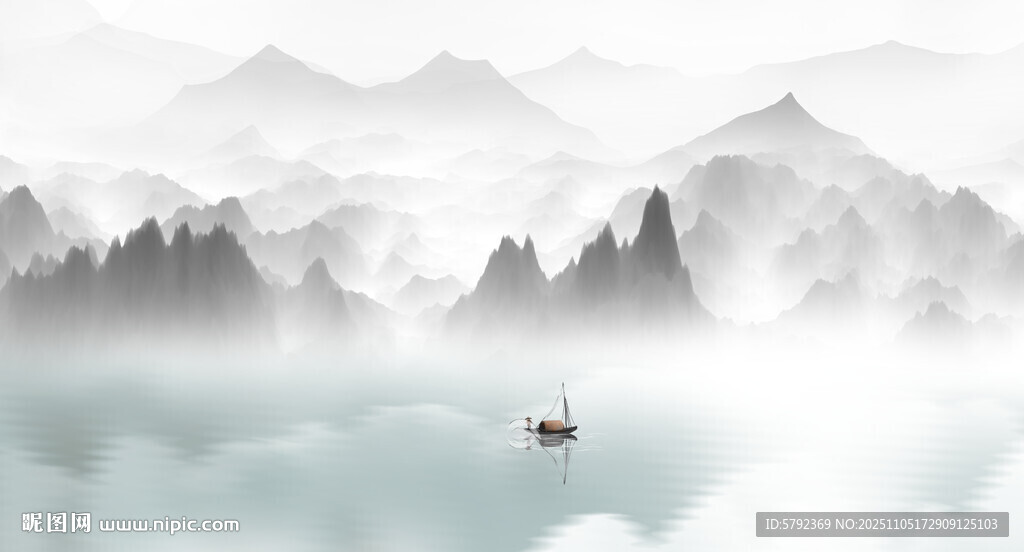 新中式水墨國畫山水背景墻壁畫