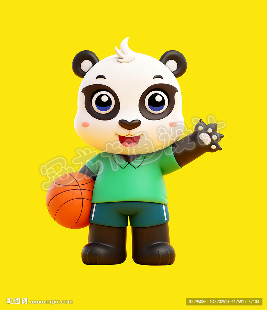熊貓玩偶持籃球開心揮手