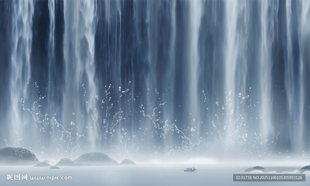 招財瀑布山水畫