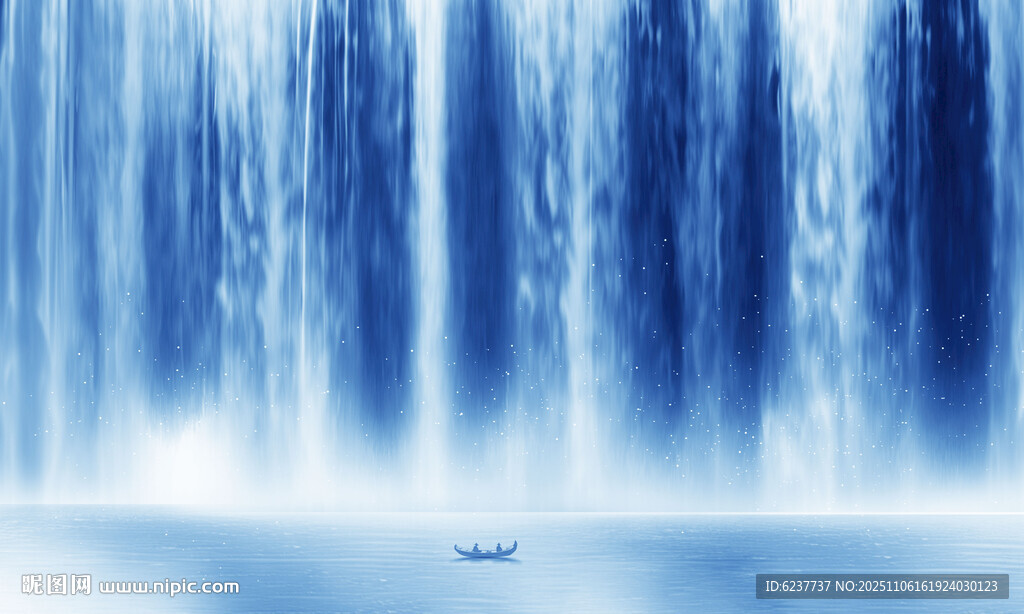 招財瀑布山水畫