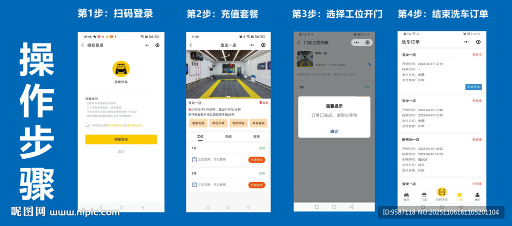 自助洗車(chē)操作步驟展示界面
