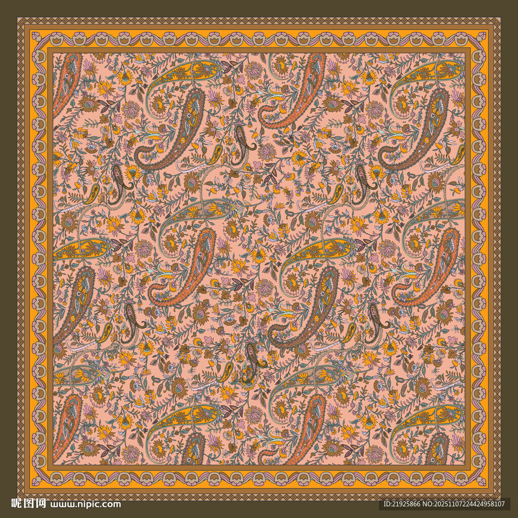 復(fù)古佩斯利腰果花絲巾方巾設(shè)計圖