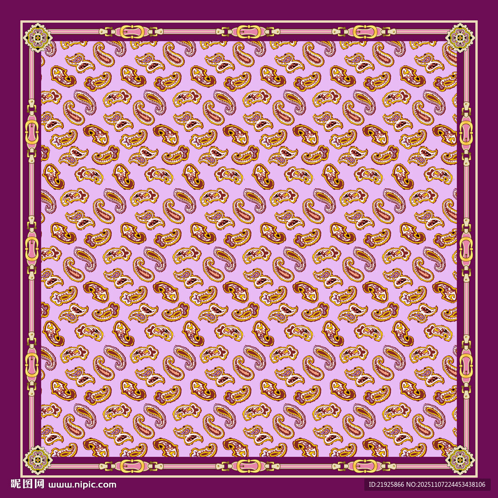 復(fù)古佩斯利腰果花絲巾方巾設(shè)計圖