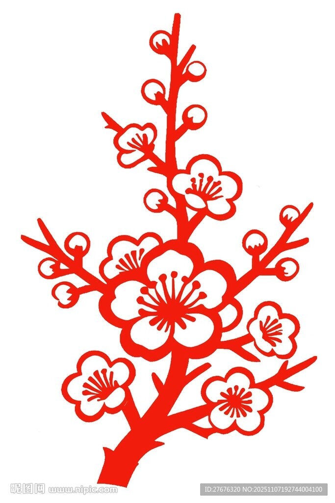 紅色剪紙風(fēng)梅花圖案