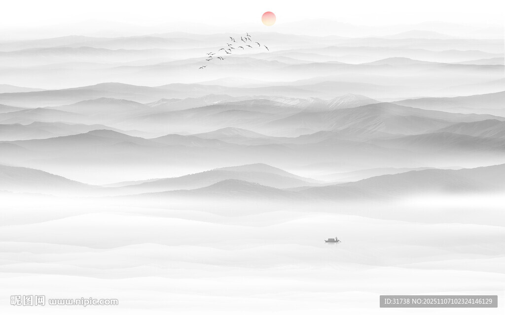 新中式水墨山水電視背景墻