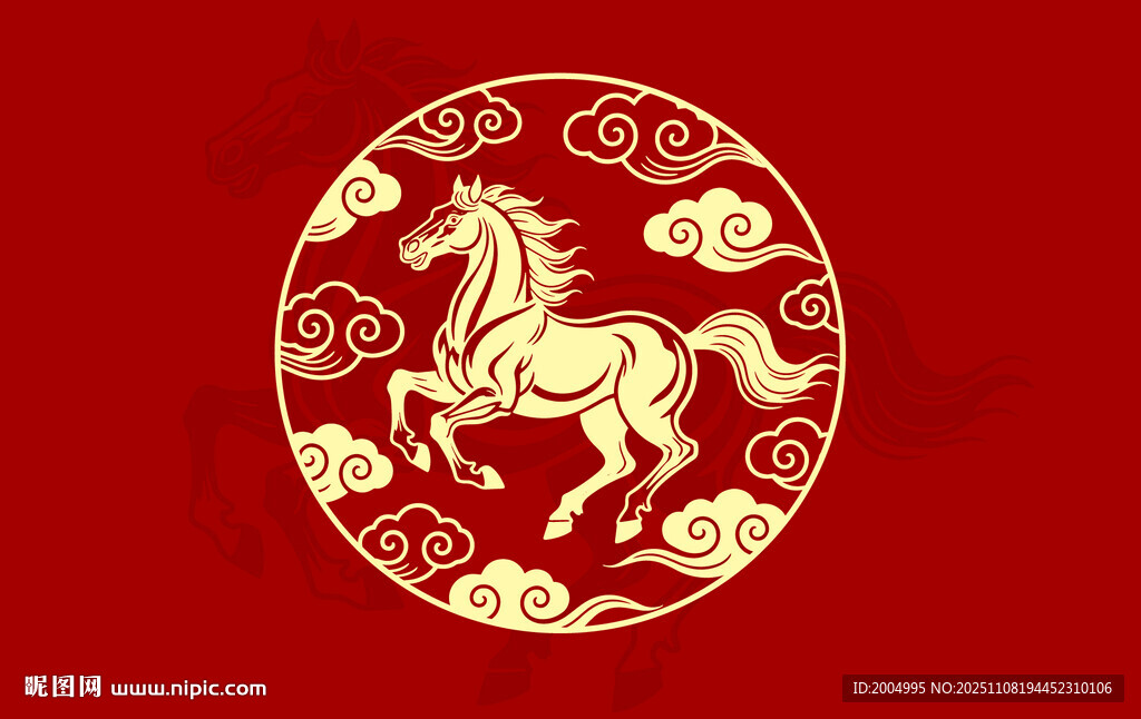 紅底金紋駿馬中式圖案