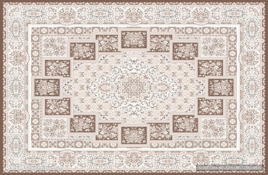 復(fù)古花紋方形地毯圖案