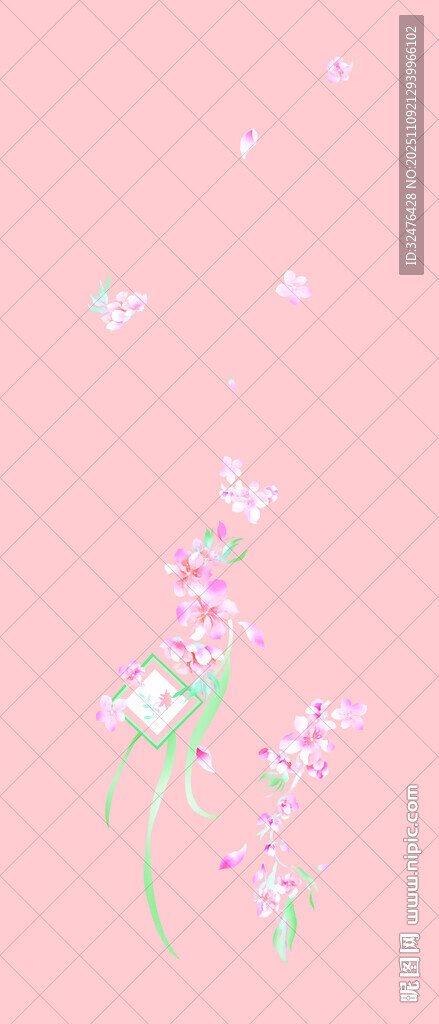 粉色背景中的清新花卉圖案